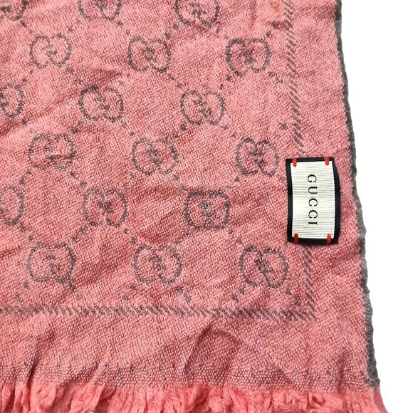 Gucci Pink & Grey Reversible GG Logo Print Shawl Wrap Vintage Pre-Owned - Picture 8 of 9